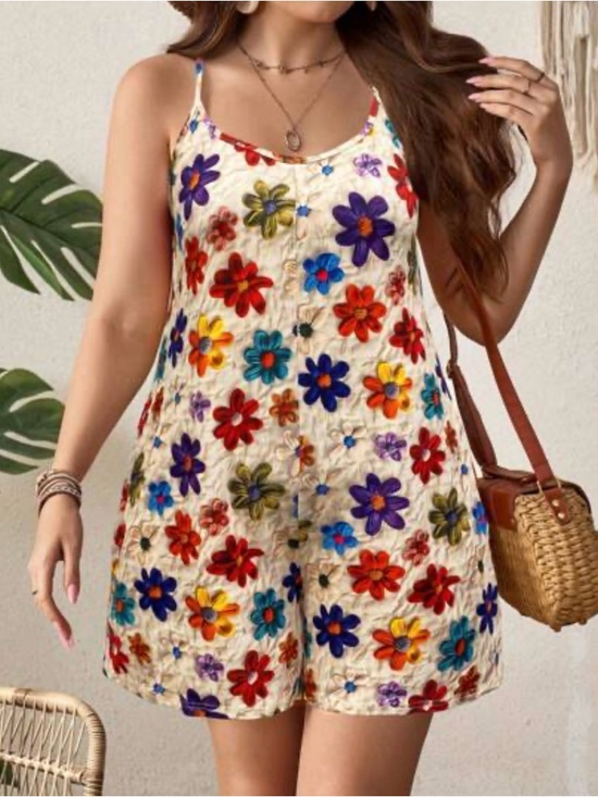 SHEIN Pants - SHEIN Clasi Plus Size Women Cartoon Print Sleeveless Jumpsuit, Spring/Summer